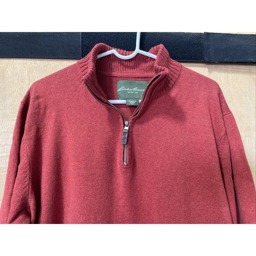 Eddie Bauer Men's XL Tall Quarter‎ Zip Sweater Red, Long Sleeve, Pullover